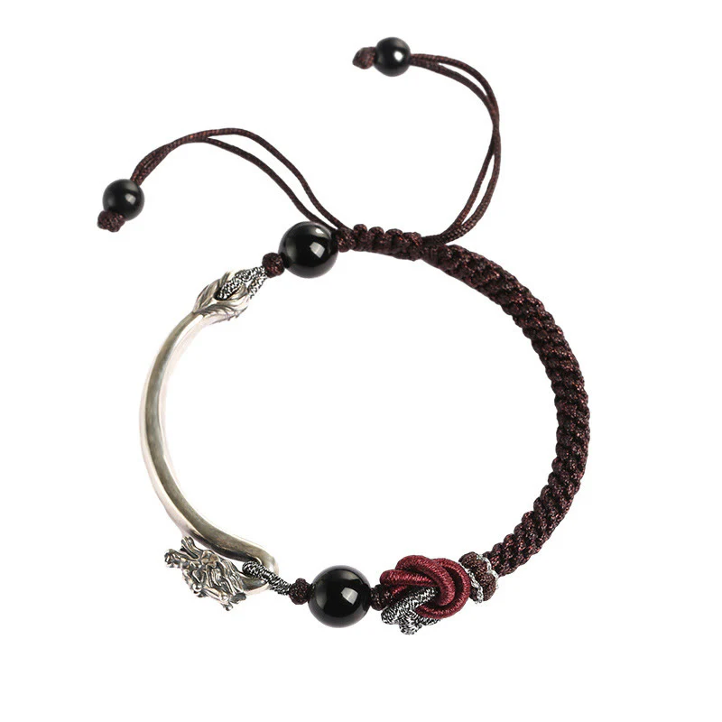 Bracciale intrecciato a mano in argento sterling 925 con drago di buon auspicio Buddha Stones - Image 11