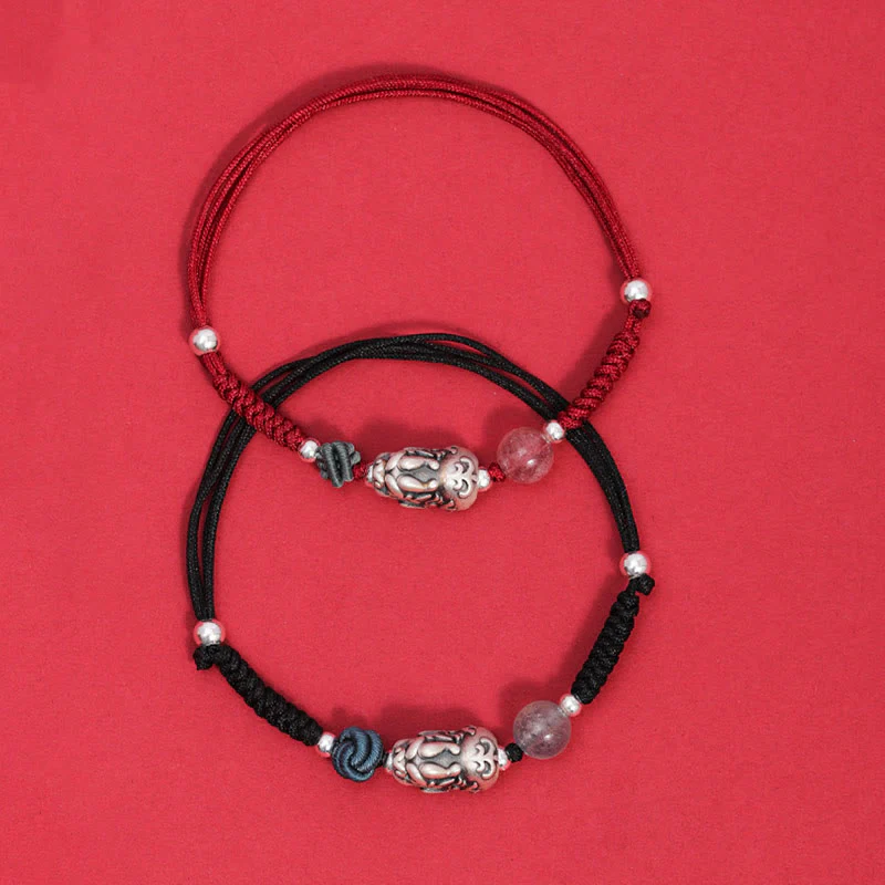 Bracciale intrecciato Buddha Stones 999 Sterling Silver PiXiu Strawberry Quartz Bead Wealth Luck - Image 2