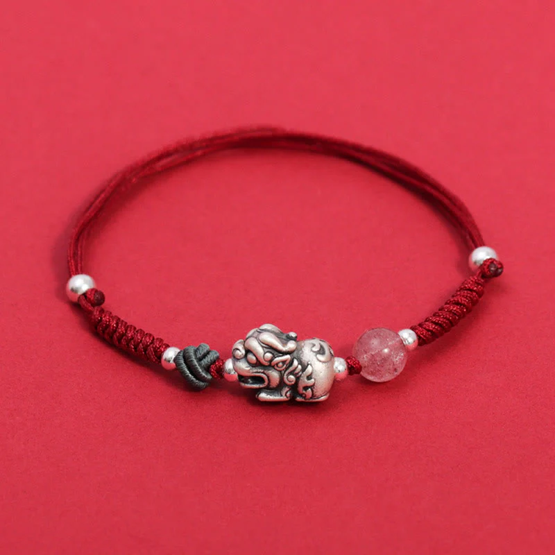 Bracciale intrecciato Buddha Stones 999 Sterling Silver PiXiu Strawberry Quartz Bead Wealth Luck - Image 3