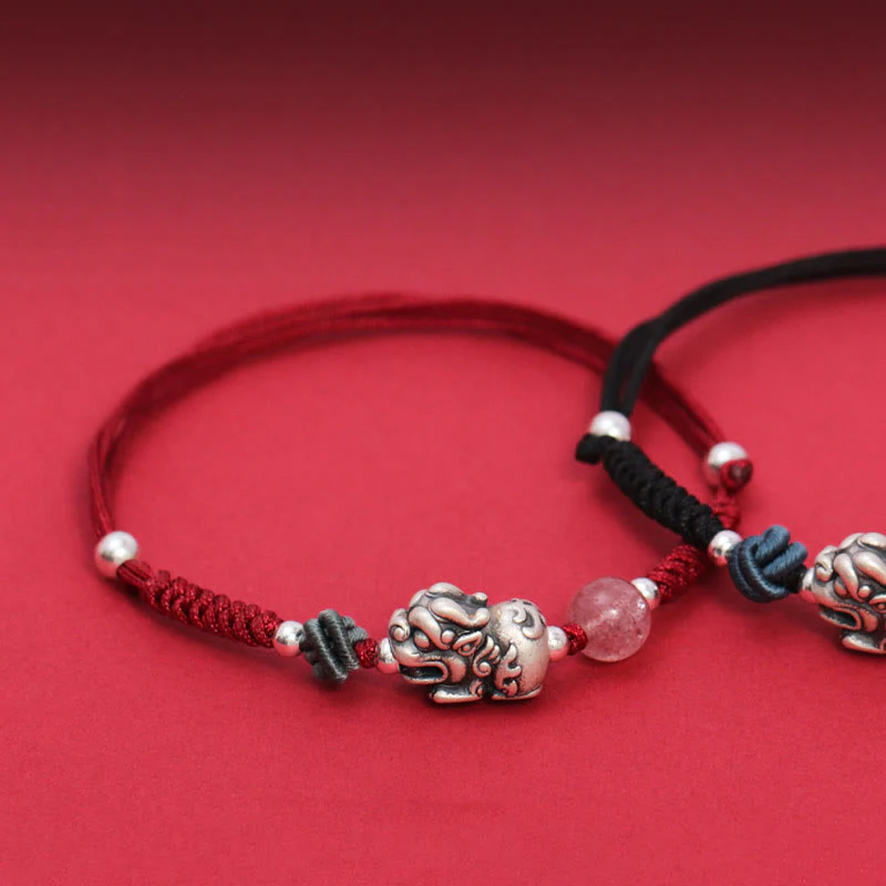 Bracciale intrecciato Buddha Stones 999 Sterling Silver PiXiu Strawberry Quartz Bead Wealth Luck - Image 4