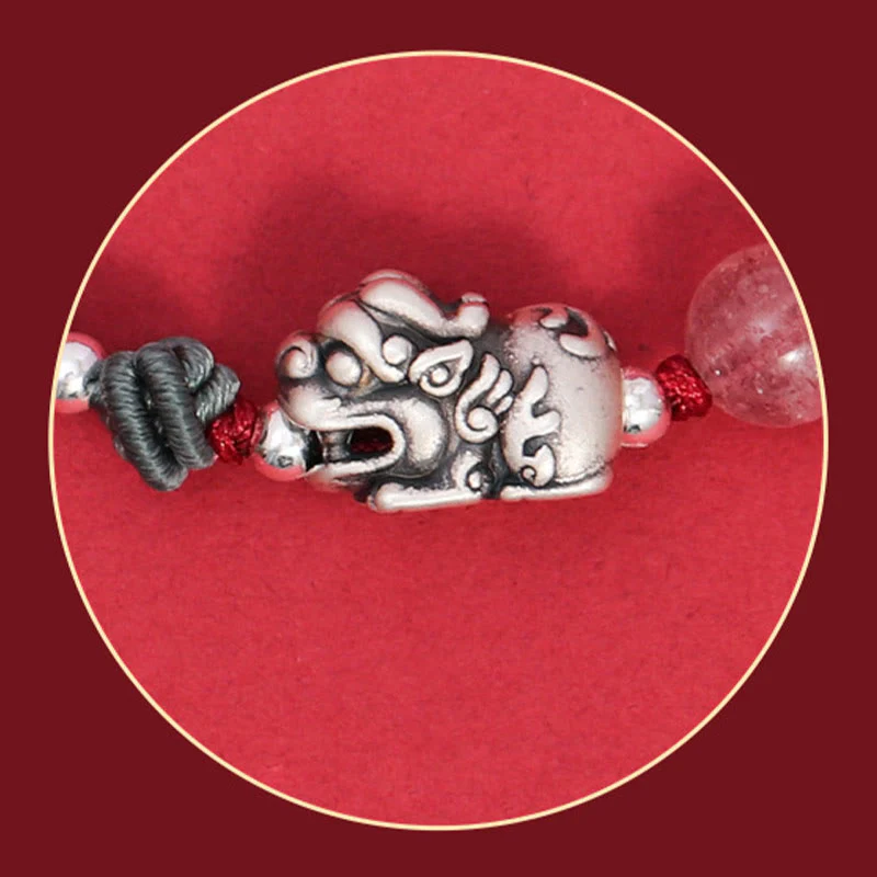 Bracciale intrecciato Buddha Stones 999 Sterling Silver PiXiu Strawberry Quartz Bead Wealth Luck - Image 7
