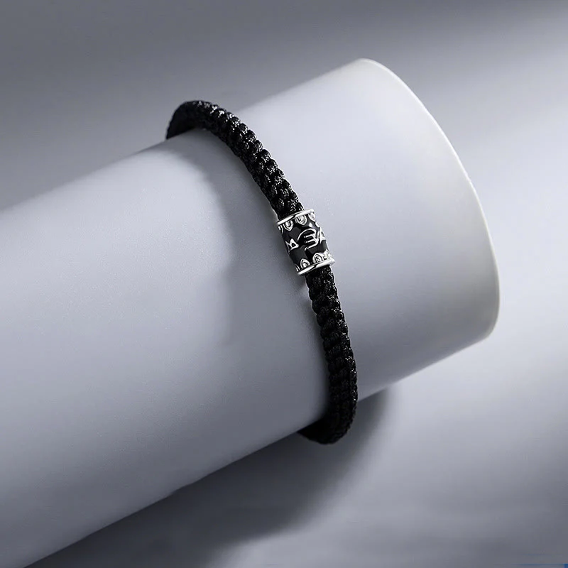 Bracciale intrecciato Buddha Stones in argento sterling 925 Om Mani Padme Hum Peace - Image 2