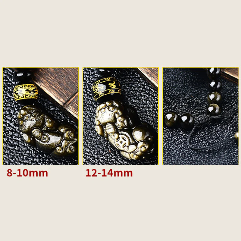 Bracciale intrecciato con Buddha Stones, lucentezza naturale dell'oro, ossidiana, PiXiu Om Mani Padme Hum, ricchezza - Image 14