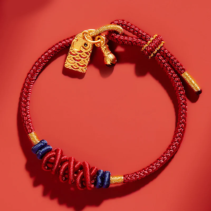 Bracciale intrecciato con ciondolo a forma di pesce koi in argento sterling 925 Buddha Stones Wealth Success