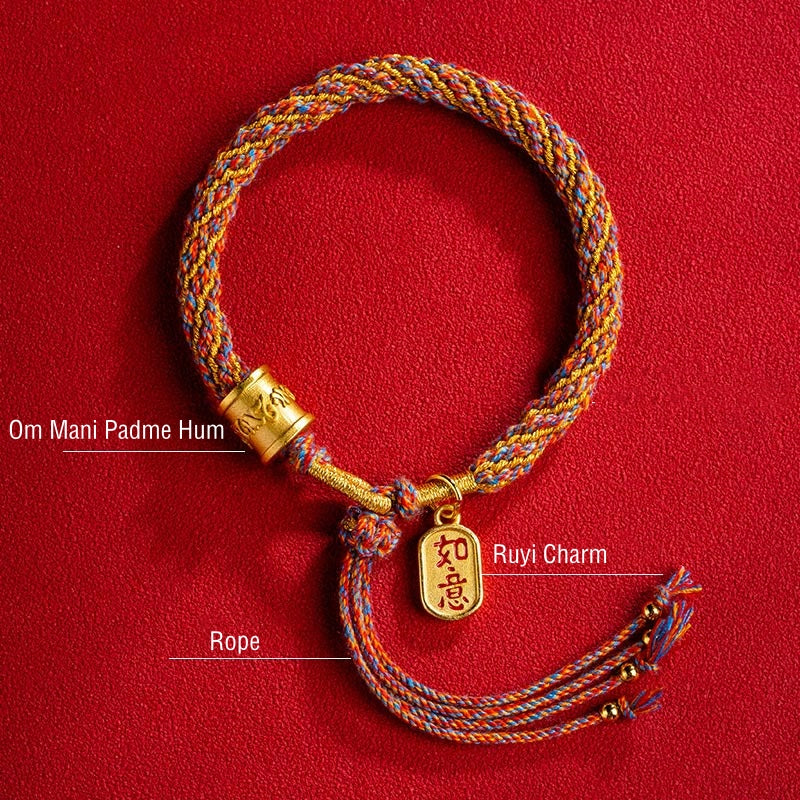Bracciale intrecciato con ciondolo di buon auspicio tibetano multicolore fatto a mano Om Mani Padme Hum Ruyi Buddha Stones - Image 11
