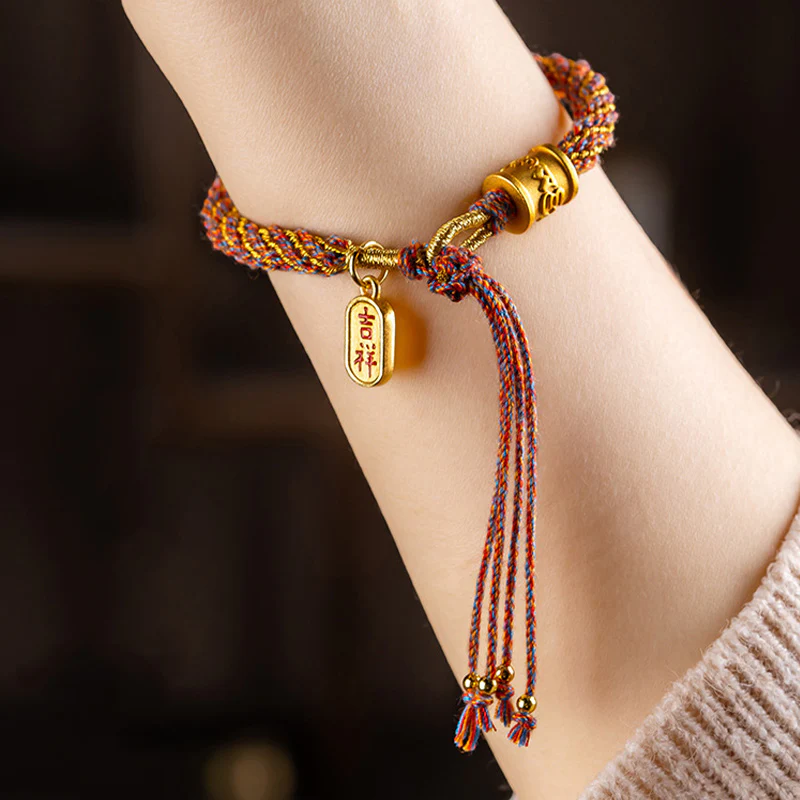 Bracciale intrecciato con ciondolo di buon auspicio tibetano multicolore fatto a mano Om Mani Padme Hum Ruyi Buddha Stones - Image 3
