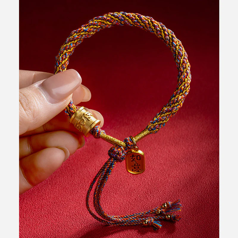 Bracciale intrecciato con ciondolo di buon auspicio tibetano multicolore fatto a mano Om Mani Padme Hum Ruyi Buddha Stones - Image 8