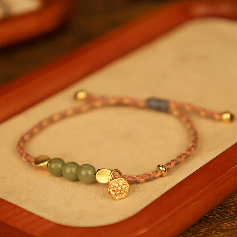 Bracciale intrecciato con ciondolo di loto in giada Hetian, fatto a mano , Buddha Stones - Image 10