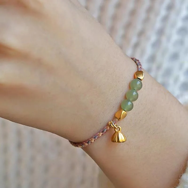 Bracciale intrecciato con ciondolo di loto in giada Hetian, fatto a mano , Buddha Stones - Image 13