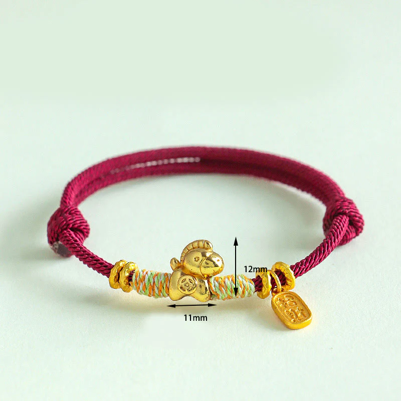 Bracciale intrecciato con ciondolo portafortuna e cordino rosso e nero dell'anno del cavallo Buddha Stones - Image 11