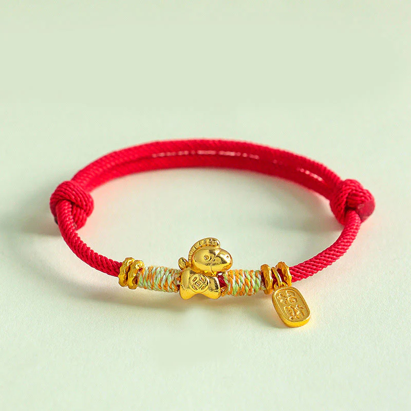 Bracciale intrecciato con ciondolo portafortuna e cordino rosso e nero dell'anno del cavallo Buddha Stones - Image 2