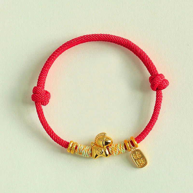 Bracciale intrecciato con ciondolo portafortuna e cordino rosso e nero dell'anno del cavallo Buddha Stones - Image 4