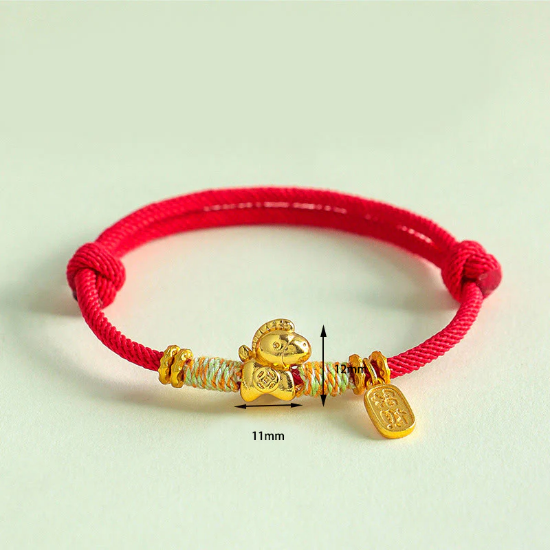 Bracciale intrecciato con ciondolo portafortuna e cordino rosso e nero dell'anno del cavallo Buddha Stones - Image 5