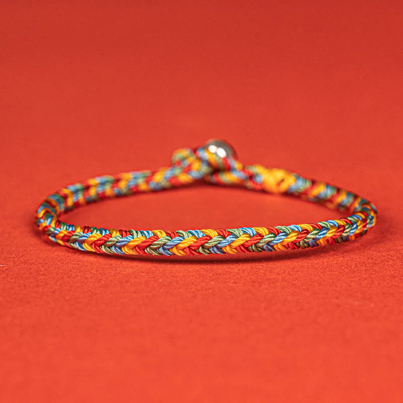 Bracciale intrecciato con corda colorata e nodo della pace a otto fili in argento sterling 925 Buddha Stones