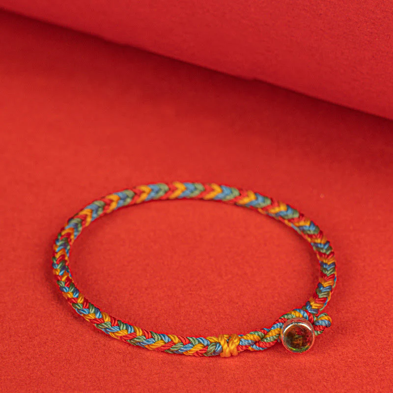 Bracciale intrecciato con corda colorata e nodo della pace a otto fili in argento sterling 925 Buddha Stones - Image 2