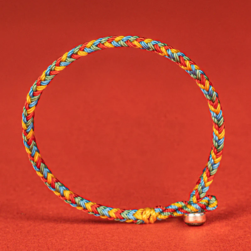 Bracciale intrecciato con corda colorata e nodo della pace a otto fili in argento sterling 925 Buddha Stones - Image 3