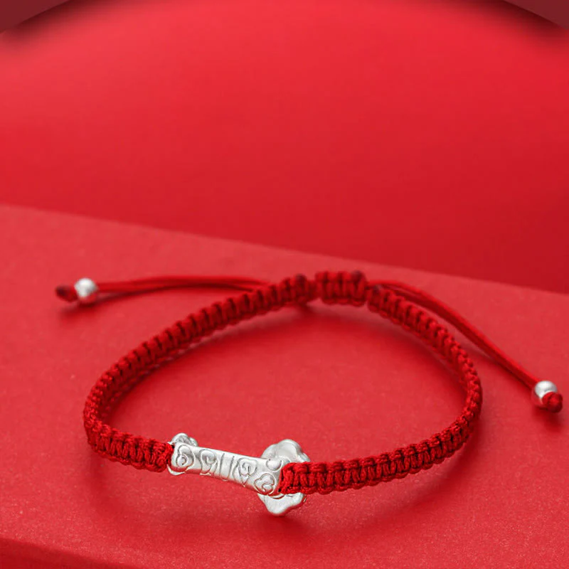 Bracciale intrecciato con cordino rosso e carattere Ruyi Fu in argento sterling 999 Buddha Stones - Image 5
