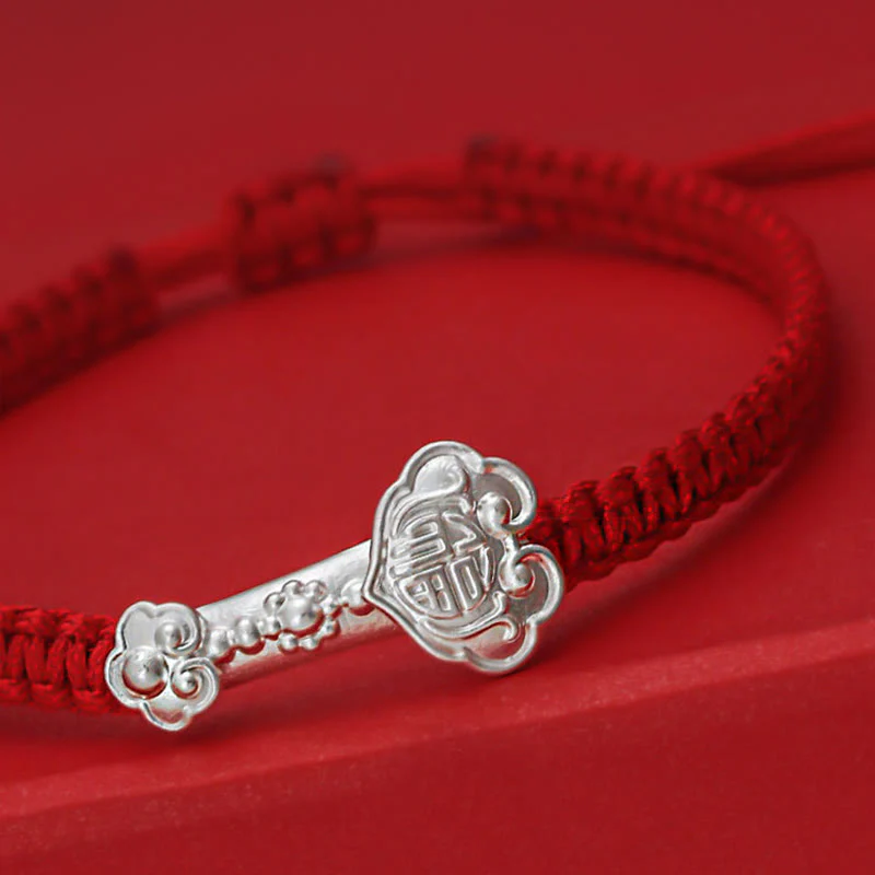 Bracciale intrecciato con cordino rosso e carattere Ruyi Fu in argento sterling 999 Buddha Stones - Image 6