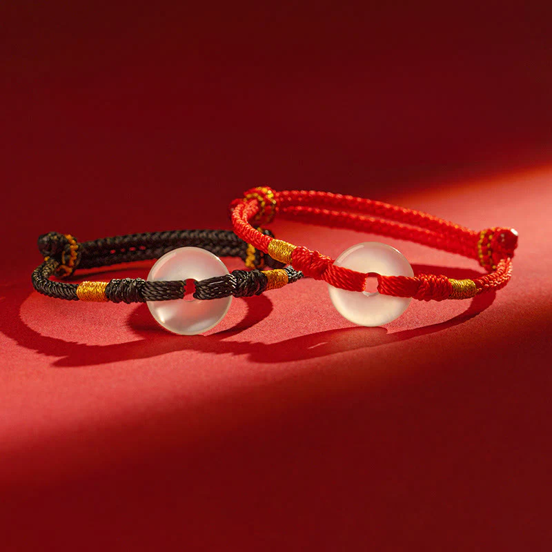Bracciale intrecciato con fibbia della pace in calcedonio bianco Buddha Stones - Image 15