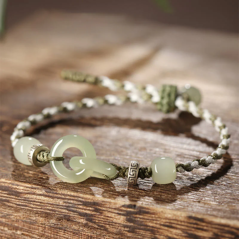 Bracciale intrecciato con fibbia della pace in giada naturale Hetian Buddha Stones