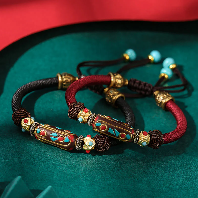 Bracciale intrecciato con forza Om Mani Padme Hum in turchese tibetano fatto a mano Buddha Stones