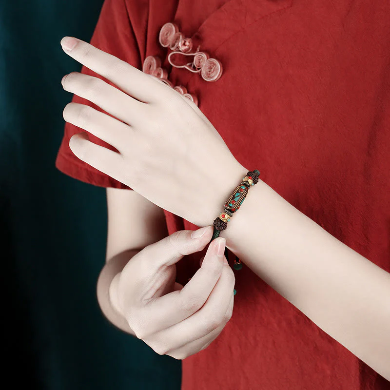 Bracciale intrecciato con forza Om Mani Padme Hum in turchese tibetano fatto a mano Buddha Stones - Image 11