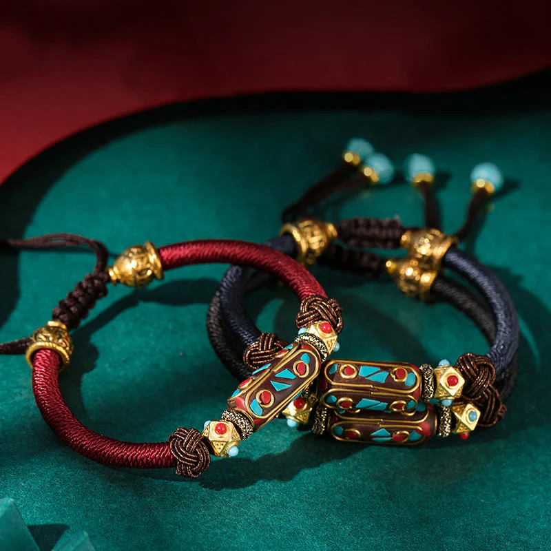 Bracciale intrecciato con forza Om Mani Padme Hum in turchese tibetano fatto a mano Buddha Stones - Image 2