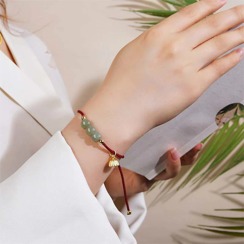 Bracciale intrecciato con perline di Buddha Stones Hetian fatte a mano con baccello di loto, prosperità e fortuna - Image 4