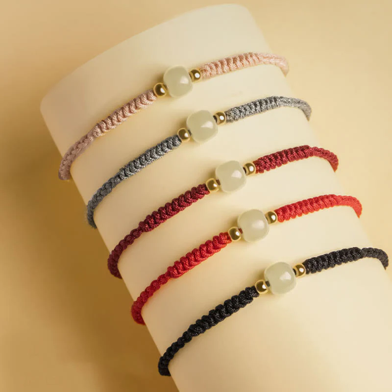 Bracciale intrecciato con perline di giada portafortuna fatte a mano Buddha Stones - Image 2