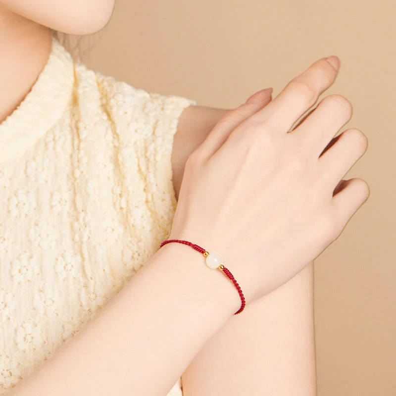 Bracciale intrecciato con perline di giada rotonde fatte a mano con Buddha Stones e portafortuna - Image 14