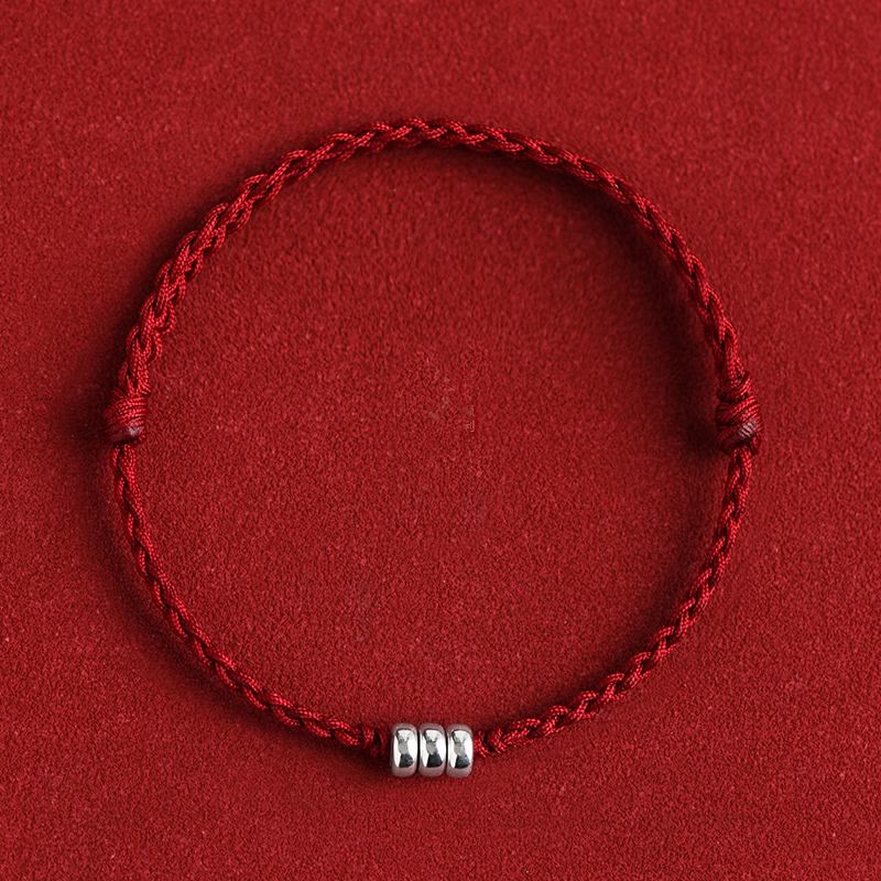 Buddha Stones 925 Sterling Silver Beads Protezione Fortuna Braccialetto Intrecciato Cavigliera