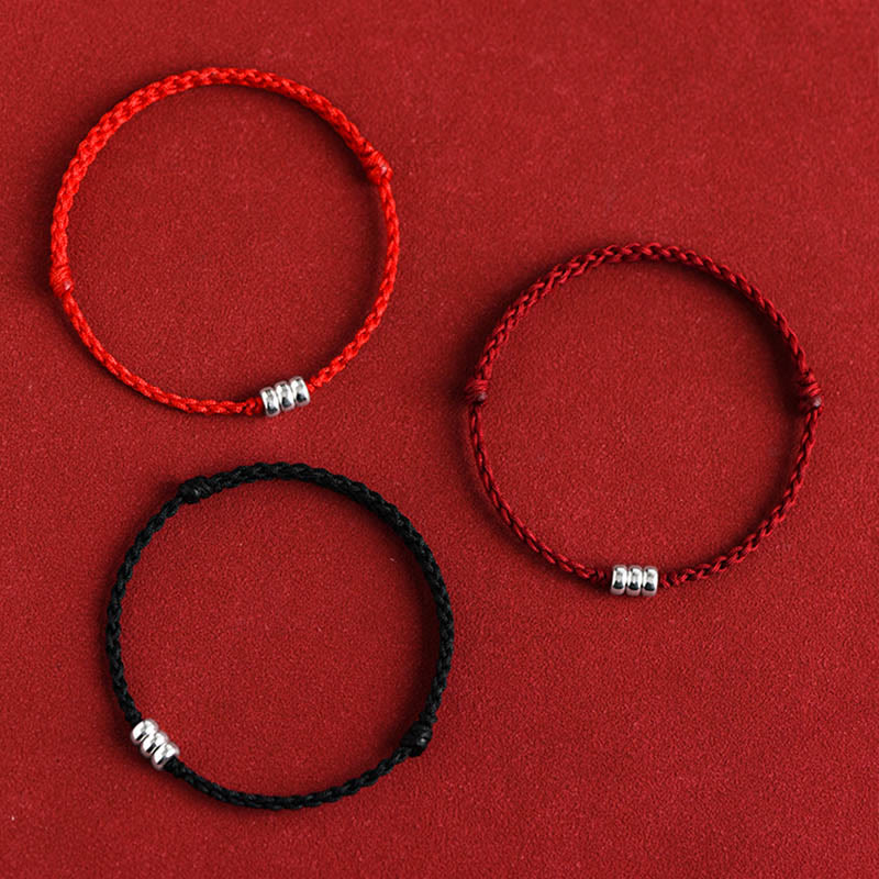 Buddha Stones 925 Sterling Silver Beads Protezione Fortuna Braccialetto Intrecciato Cavigliera - Image 18