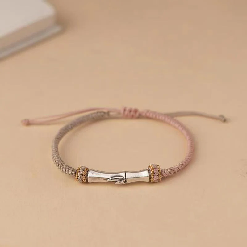 Bracciale intrecciato con protezione in bambù in argento sterling 925 Buddha Stones - Image 7