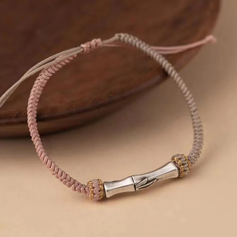 Bracciale intrecciato con protezione in bambù in argento sterling 925 Buddha Stones - Image 8