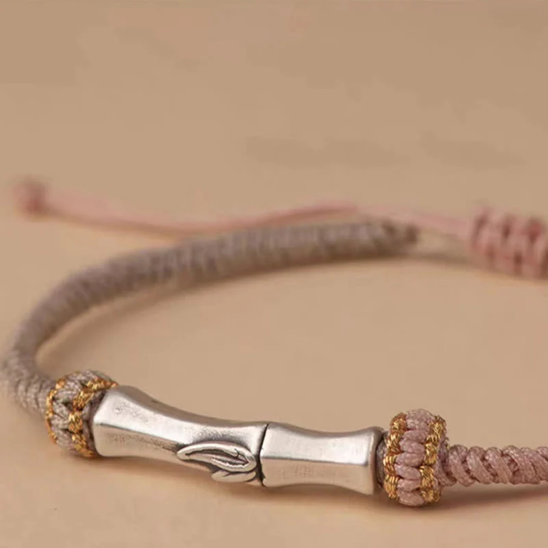 Bracciale intrecciato con protezione in bambù in argento sterling 925 Buddha Stones - Image 9