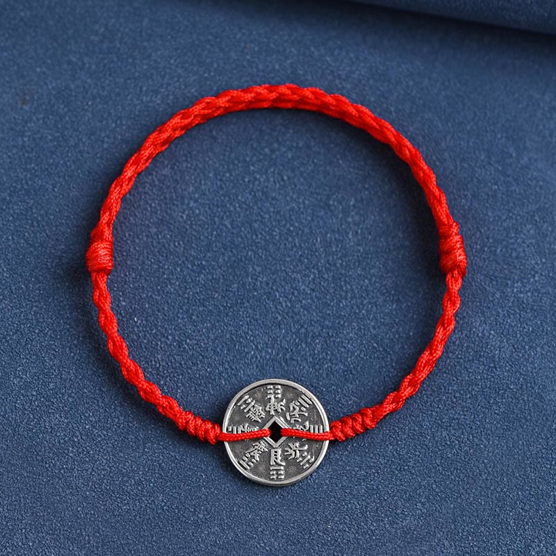 Buddha Stones 925 Sterling Silver Coin Protection Bracciale intrecciato Cavigliera - Image 10