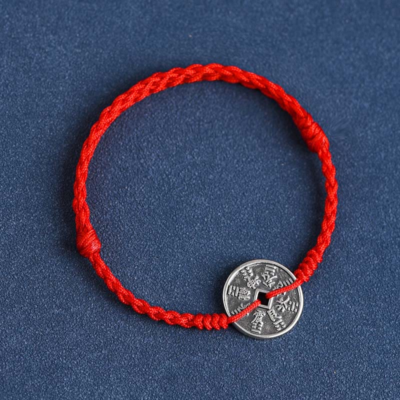 Buddha Stones 925 Sterling Silver Coin Protection Bracciale intrecciato Cavigliera - Image 11