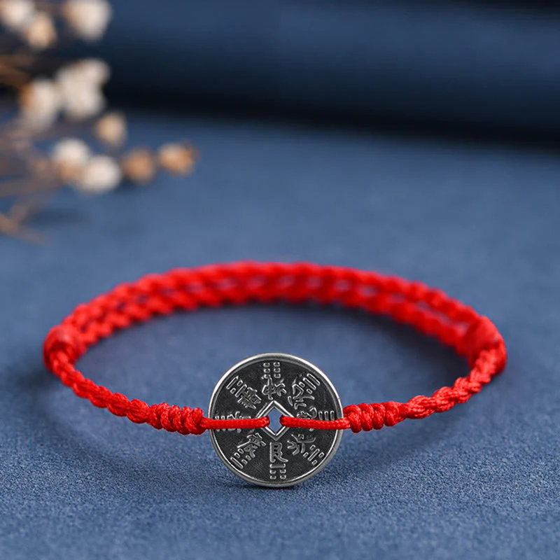 Buddha Stones 925 Sterling Silver Coin Protection Bracciale intrecciato Cavigliera - Image 12