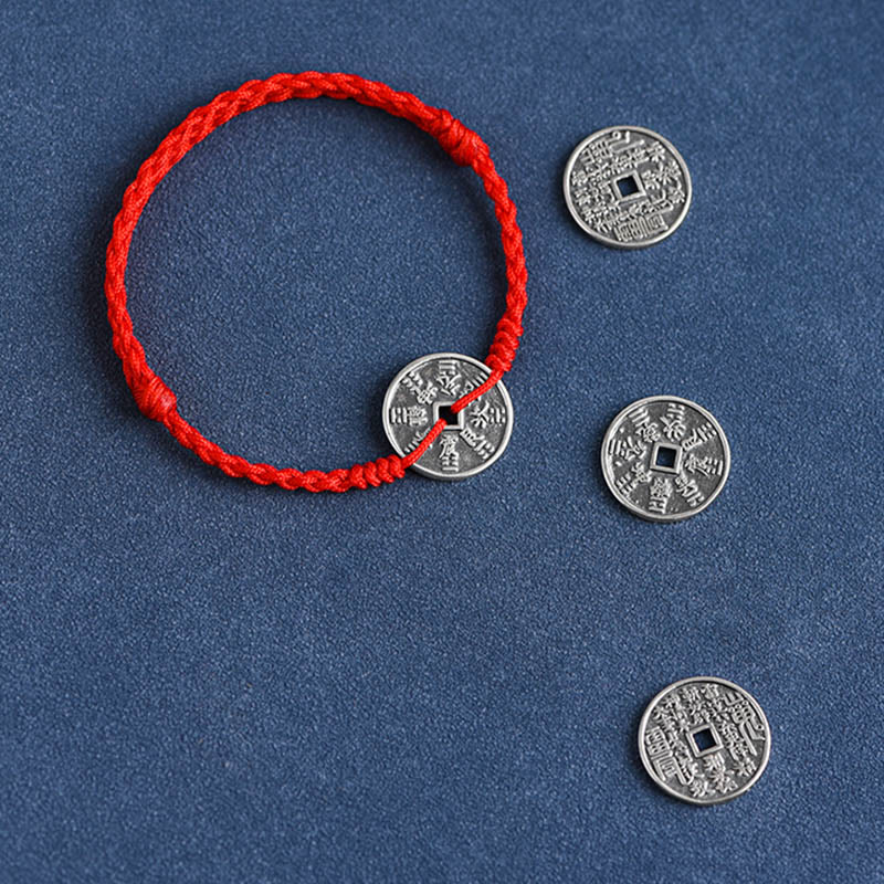 Buddha Stones 925 Sterling Silver Coin Protection Bracciale intrecciato Cavigliera - Image 14