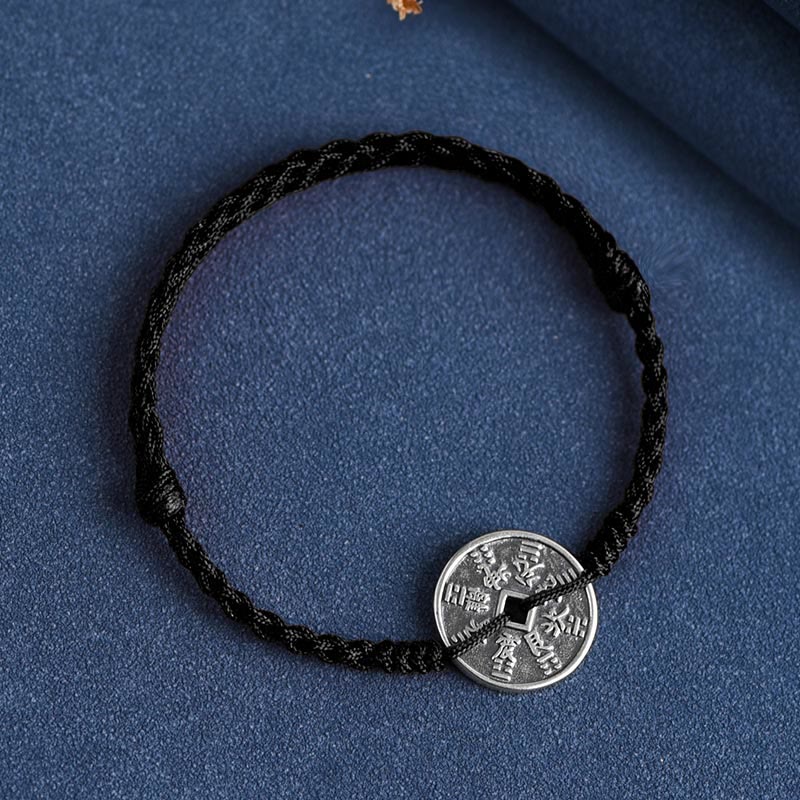 Buddha Stones 925 Sterling Silver Coin Protection Bracciale intrecciato Cavigliera - Image 17