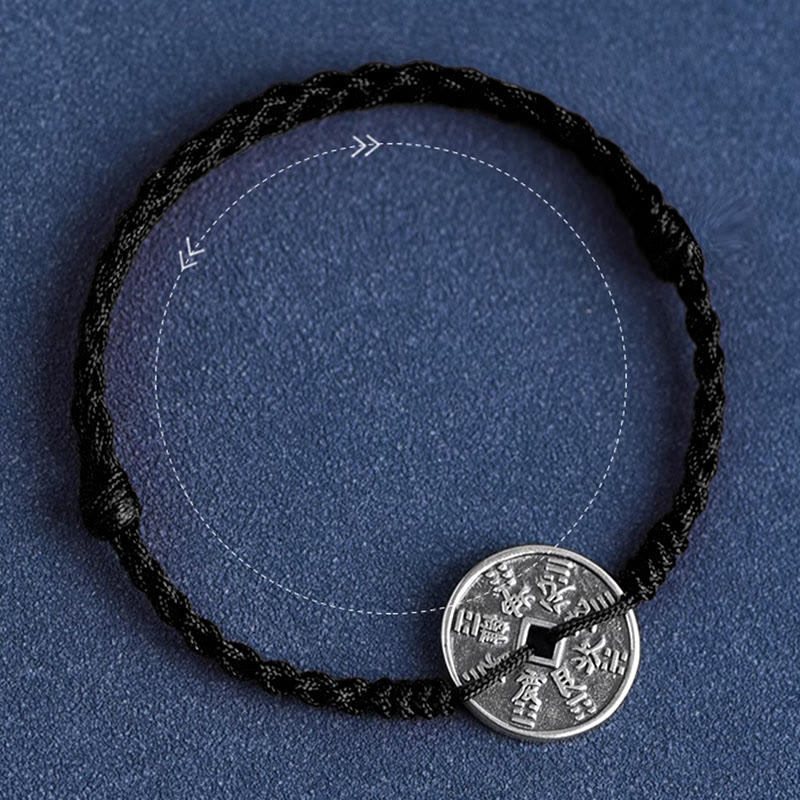 Buddha Stones 925 Sterling Silver Coin Protection Bracciale intrecciato Cavigliera - Image 18