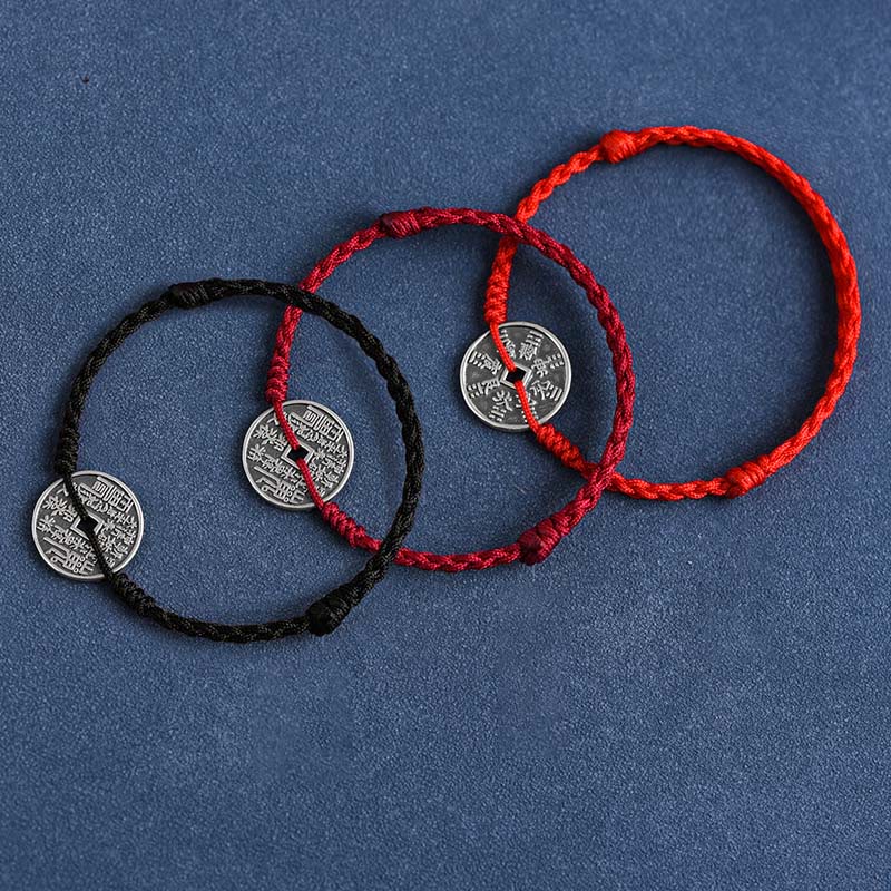 Buddha Stones 925 Sterling Silver Coin Protection Bracciale intrecciato Cavigliera - Image 19