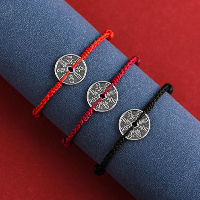 Buddha Stones 925 Sterling Silver Coin Protection Bracciale intrecciato Cavigliera - Image 20