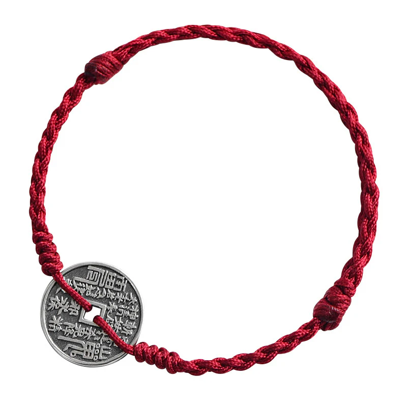 Buddha Stones 925 Sterling Silver Coin Protection Bracciale intrecciato Cavigliera - Image 5