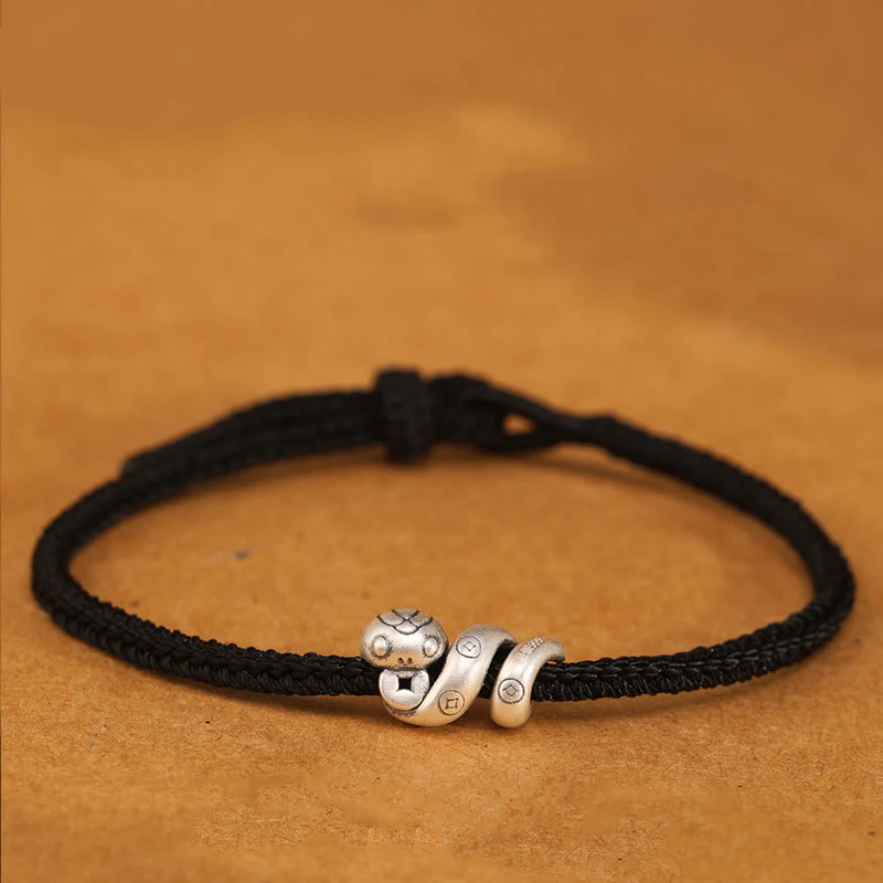 Bracciale intrecciato con protezione per monete in rame fatto a mano con Buddha Stones in argento sterling 999 Anno del serpente - Image 9