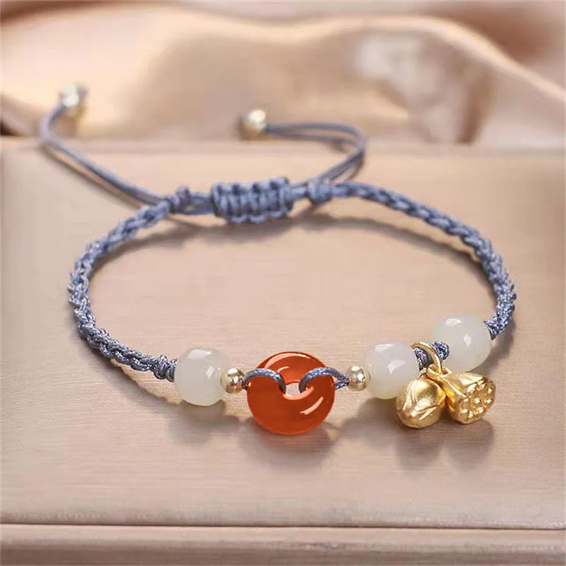 Bracciale intrecciato di guarigione Buddha Stones, agata rossa, fibbia della pace, giada e loto - Image 3