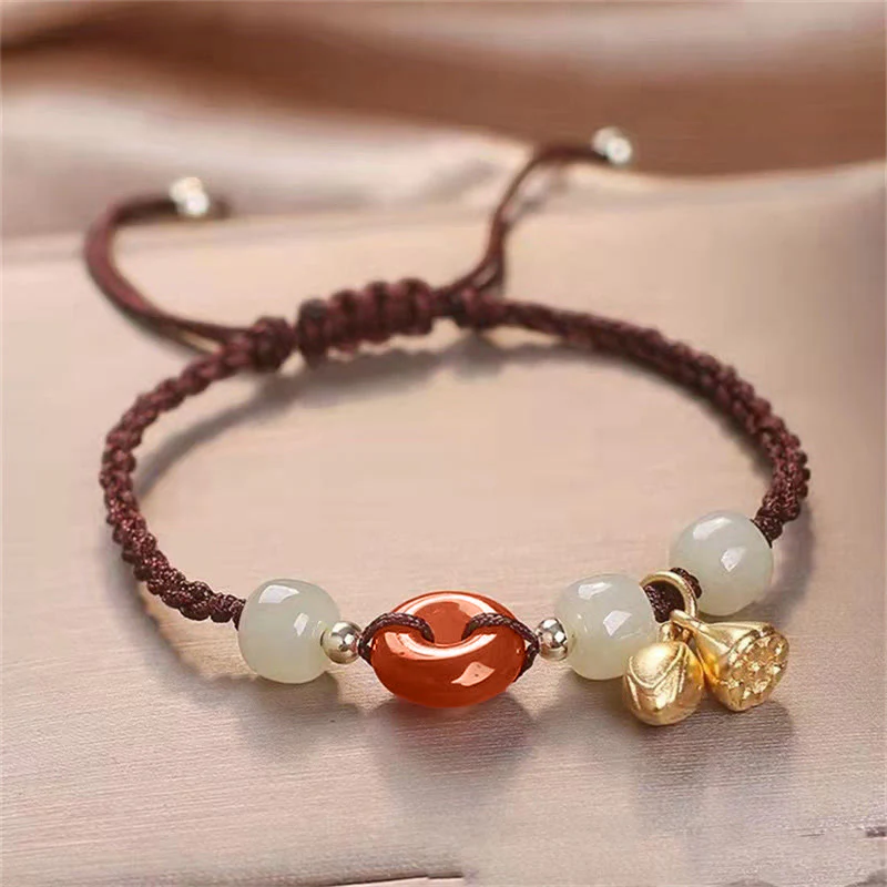 Bracciale intrecciato di guarigione Buddha Stones, agata rossa, fibbia della pace, giada e loto - Image 4