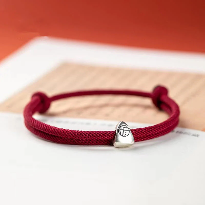 Bracciale intrecciato fatto a mano con carattere Fu in argento sterling 925 Buddha Stones - Image 4