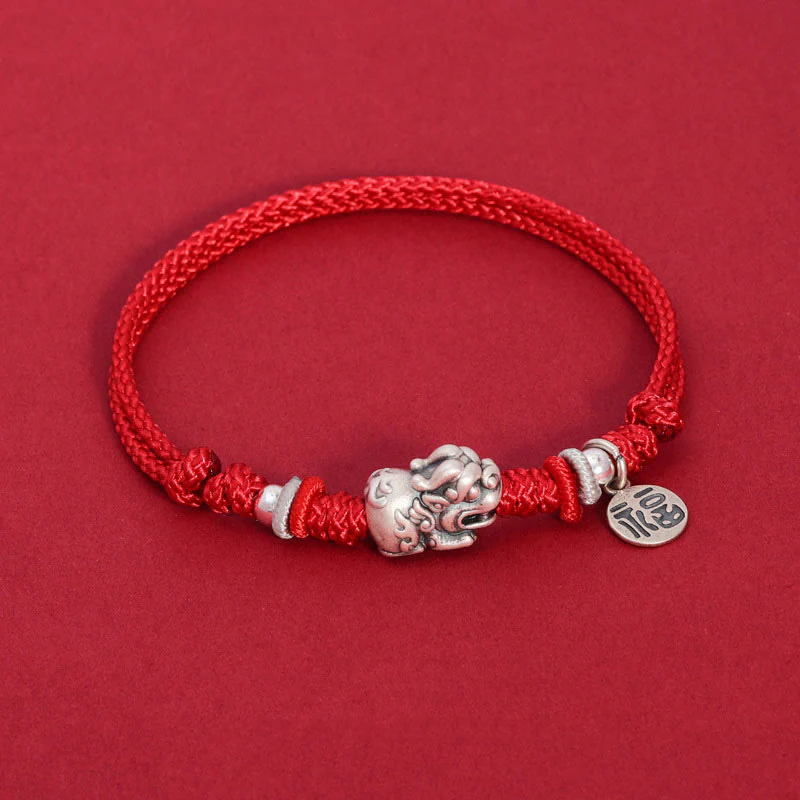 Bracciale intrecciato fatto a mano in argento sterling 925 con carattere PiXiu Fu , Buddha Stones - Image 2