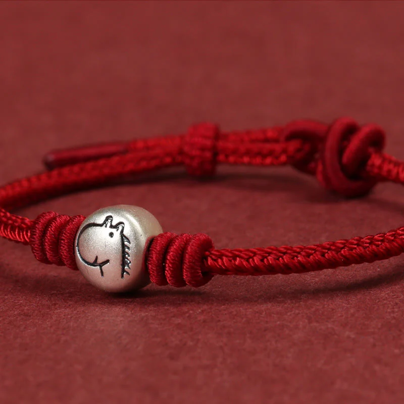 Bracciale intrecciato in corda rossa in argento sterling 999 Buddha Stones, Anno del Cavallo - Image 11